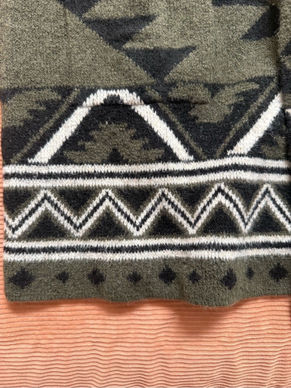 Frye Olive Green & Black Geometric Knit Cardigan - Picture 3 of 5